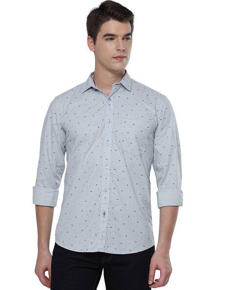 micro-print shirt with roll-up sleeves