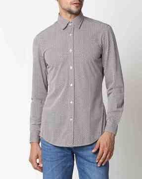 micro print shirt with spread collar