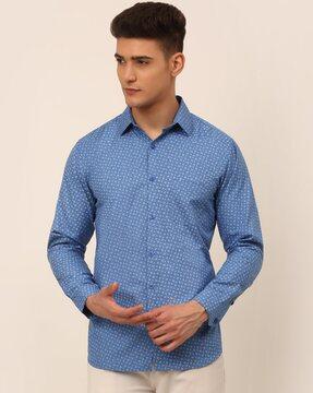 micro print shirt with spread collar