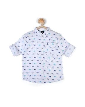 micro print shirt with spread collar