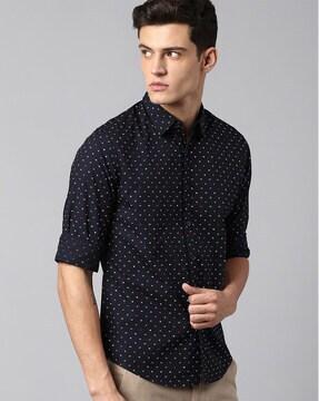 micro print shirt with spread collar