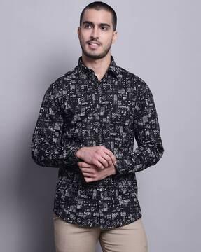 micro print shirt with spread collar