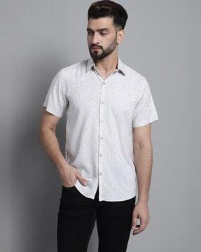 micro print shirt with spread collar