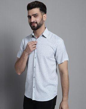 micro print shirt with spread collar