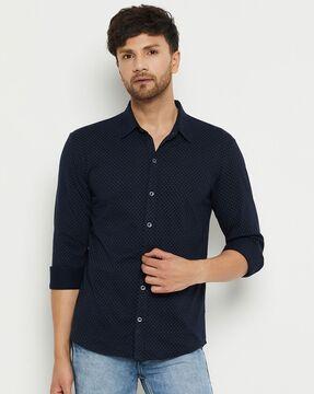 micro print shirt with spread-collar