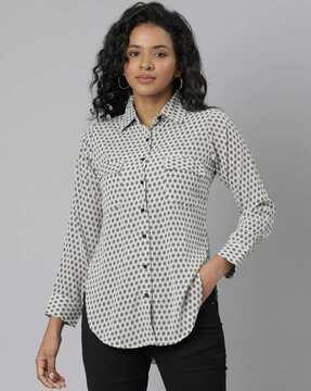 micro print shirt with spread collar