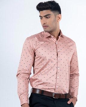 micro print shirt with spread collar