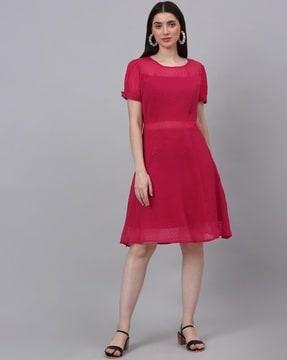 micro print short sleeve a-line dress