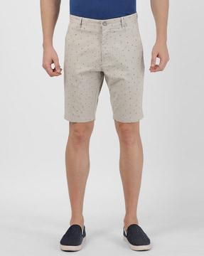 micro print slim fit city shorts