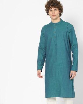 micro print slim fit kurta with pocket