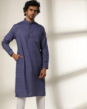 micro print slim fit kurta