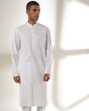 micro print slim fit kurta