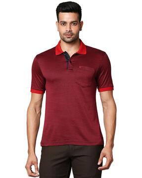 micro print slim fit polo t-shirt with patch pocket