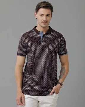 micro print slim fit polo t-shirt with patch pocket