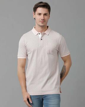 micro print slim fit polo t-shirt with patch pocket