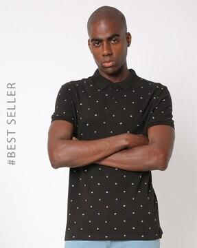 micro print slim fit polo t-shirt