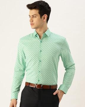 micro print slim fit shirt with angled cuff