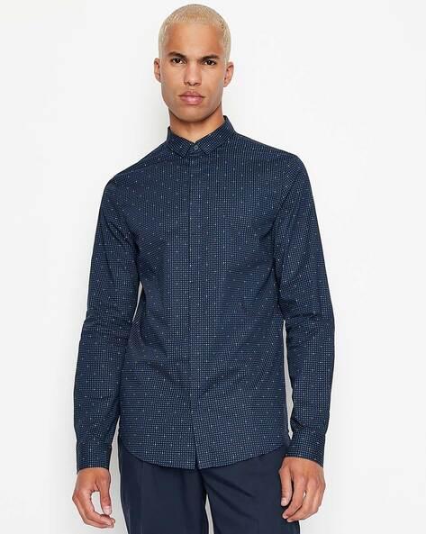 micro print slim fit shirt with concealed placket