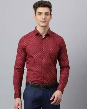 micro print slim fit shirt with patch pocket 