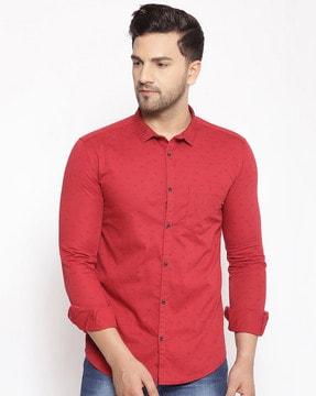 micro print slim fit shirt with patch pocket