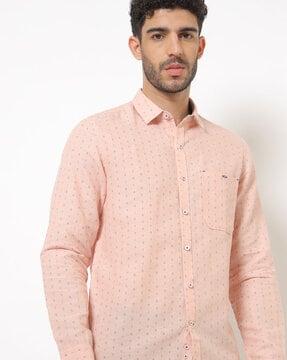 micro print slim fit shirt with patch pocket