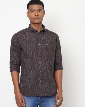 micro print slim fit shirt with patch pocket