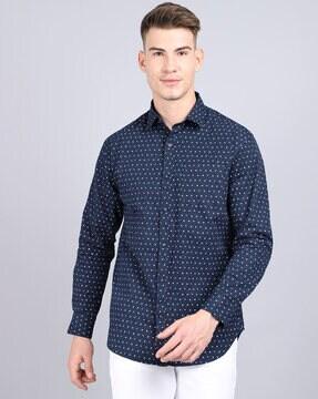 micro print slim fit shirt with patch pocket