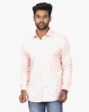 micro print slim fit shirt with patch pocket