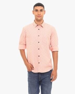 micro print slim fit shirt with patch pocket