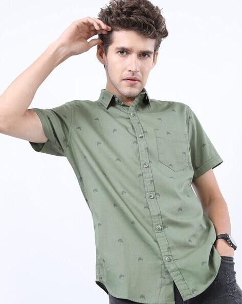 micro print slim fit shirt with patch pocket