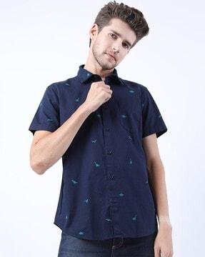 micro print slim fit shirt with patch pocket