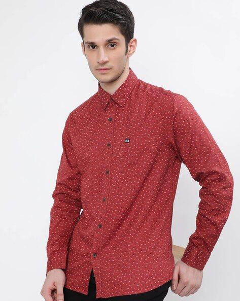 micro print slim fit shirt with patch pocket