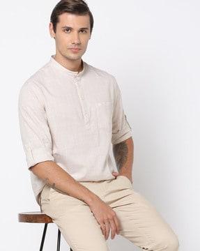 micro print slim fit shirt with patch pocket