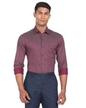 micro print slim fit shirt with patch pocket