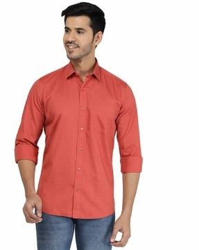 micro print slim fit shirt with patch pocket