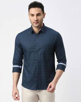 micro print slim fit shirt with patch pocket