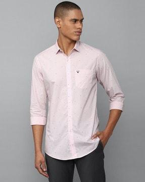 micro print slim fit shirt with patch pocket