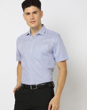 micro print slim fit shirt with patch pocket