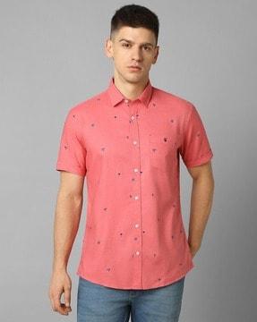 micro print slim fit shirt with patch pocket