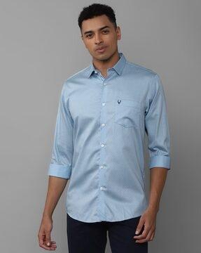 micro print slim fit shirt with patch pocket