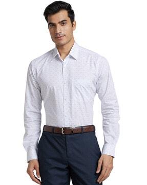 micro print slim fit shirt with patch pockets