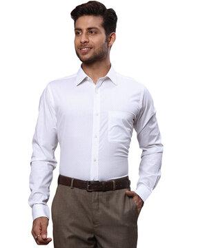 micro print slim fit shirt with spread collar