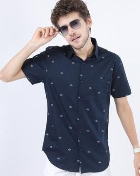 micro print slim fit shirt