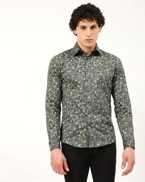 micro print slim fit shirt