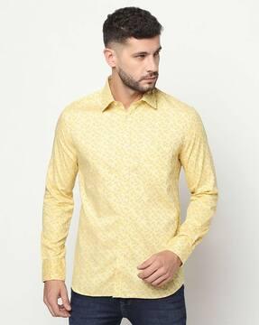 micro print slim fit spread collar shirt