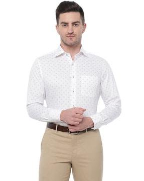 micro print spread-collar shirt