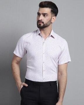 micro print spread-collar shirt