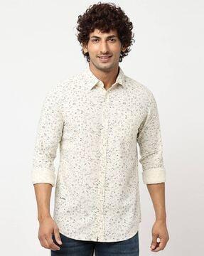 micro print spread-collar shirt