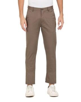 micro print straight fit flat-front chinos