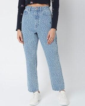 micro print straight jeans